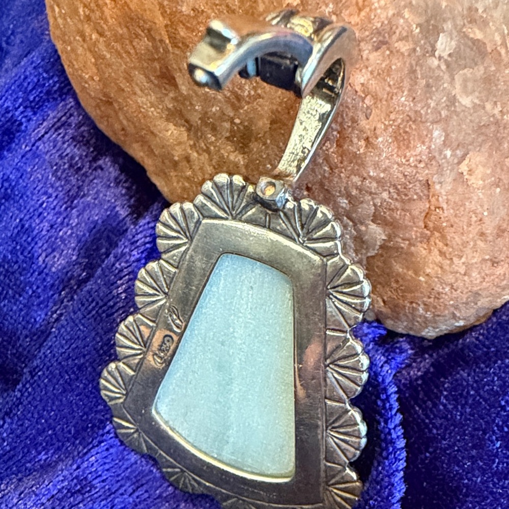✨ Carolyn Pollack Relios Jadeite & Chalcedony Sterling Silver Pendant – (194) - Picture 4 of 7
